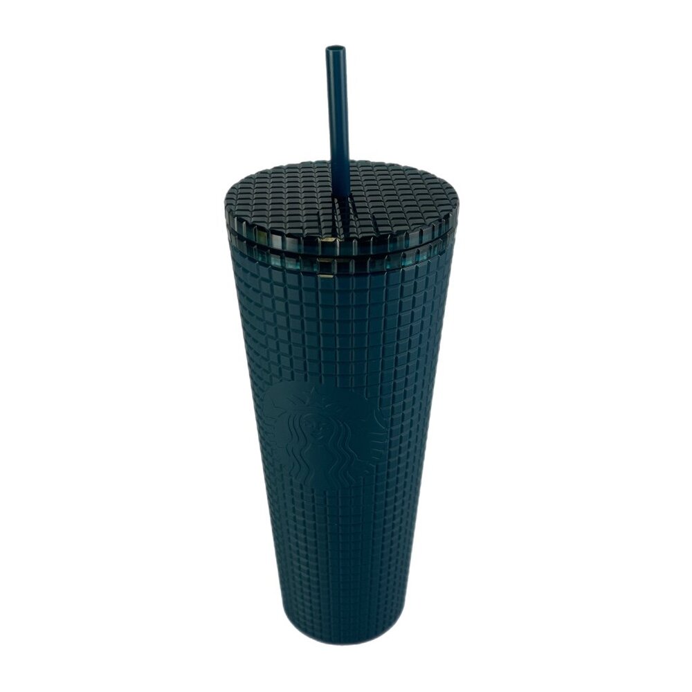 Starbucks 2023 Dark Teal Grid Soft Touch Venti 24oz Cold Cup EUC w/Original Tag